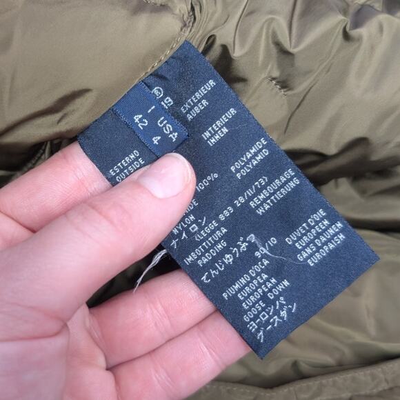 Add Down Long Goose Down Puffer Jacket in Olive Taupe, Size 4 - Picture 9 of 10